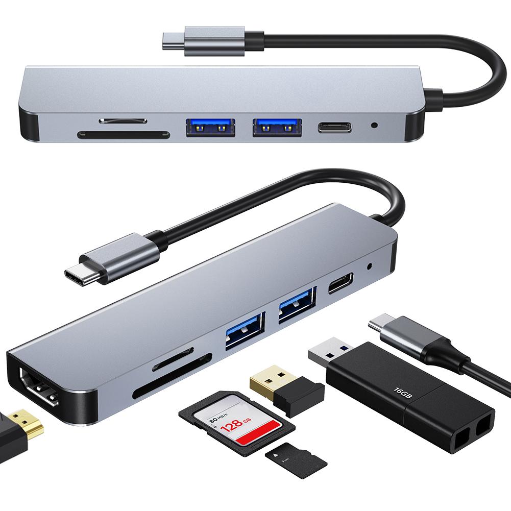 6-в-1 USB-C концентратор, 100 Вт PD, 4K HDMI-совместимый, USB-разветвитель, кардридер SD/TF, Type-C хаб для USB-C ноутбуков и других устройств Type-C