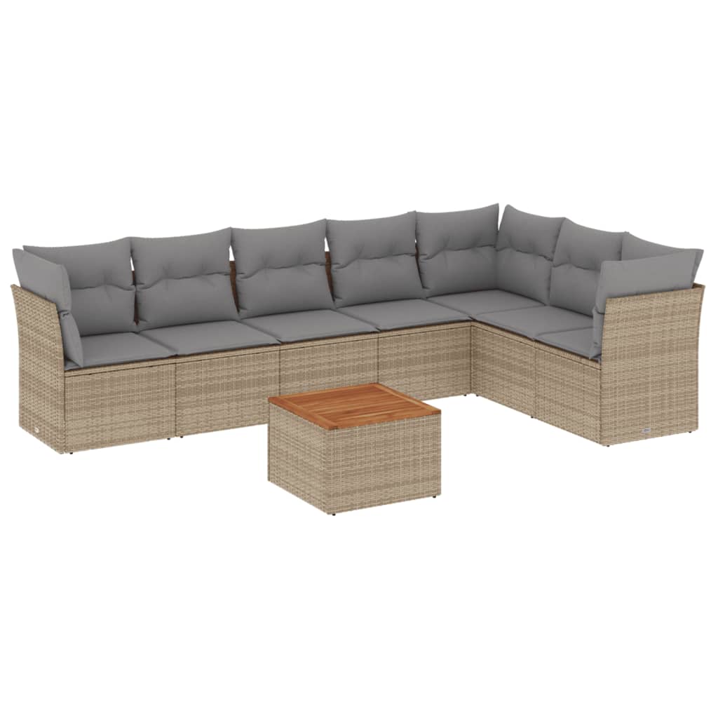 8 piece beige garden sofa set with cushions poly rattan