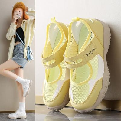 Модные женские сандалии 2025 Лето Новые Дышащие Сетчатые Полые Балетки для Танцев Толстая Подошва Внутреннее Увеличение Высоты Мягкая Подошва Повседневная Обувь