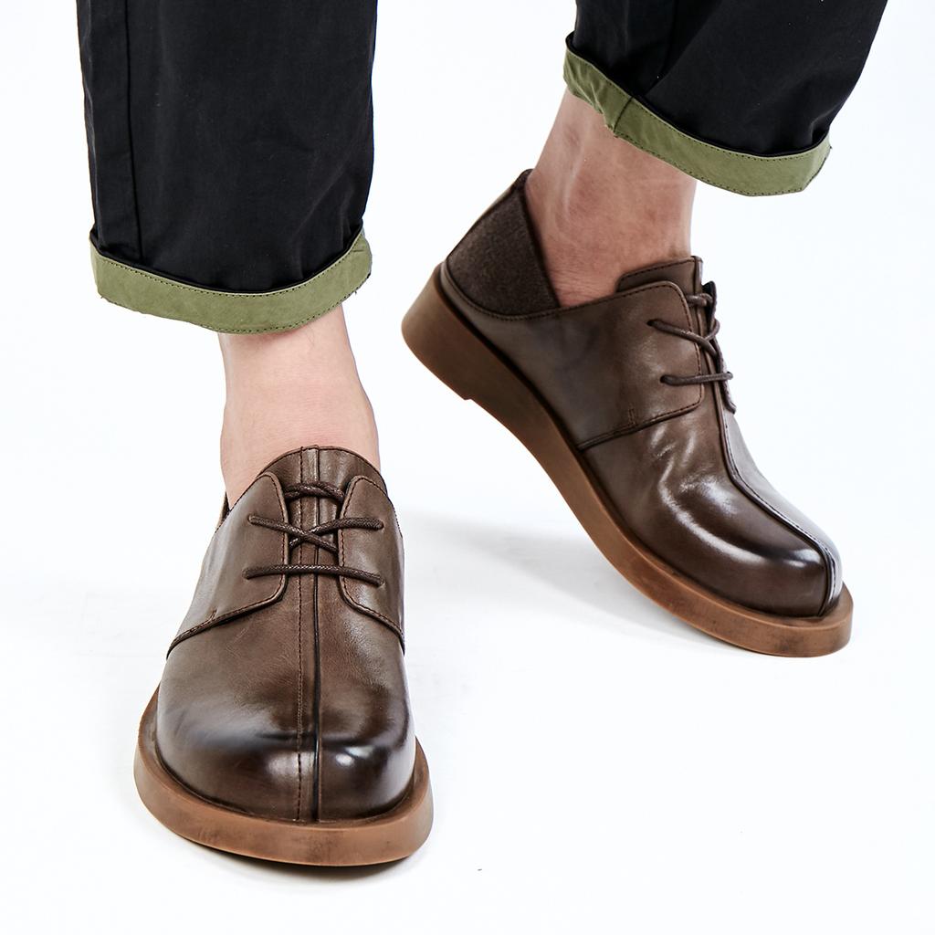 Мужские кожаные туфли, дышащие деловые повседневные туфли в британском ретро-стиле с круглой головкой, синие универсальные трендовые туфли, мужские туфли из натуральной кожи