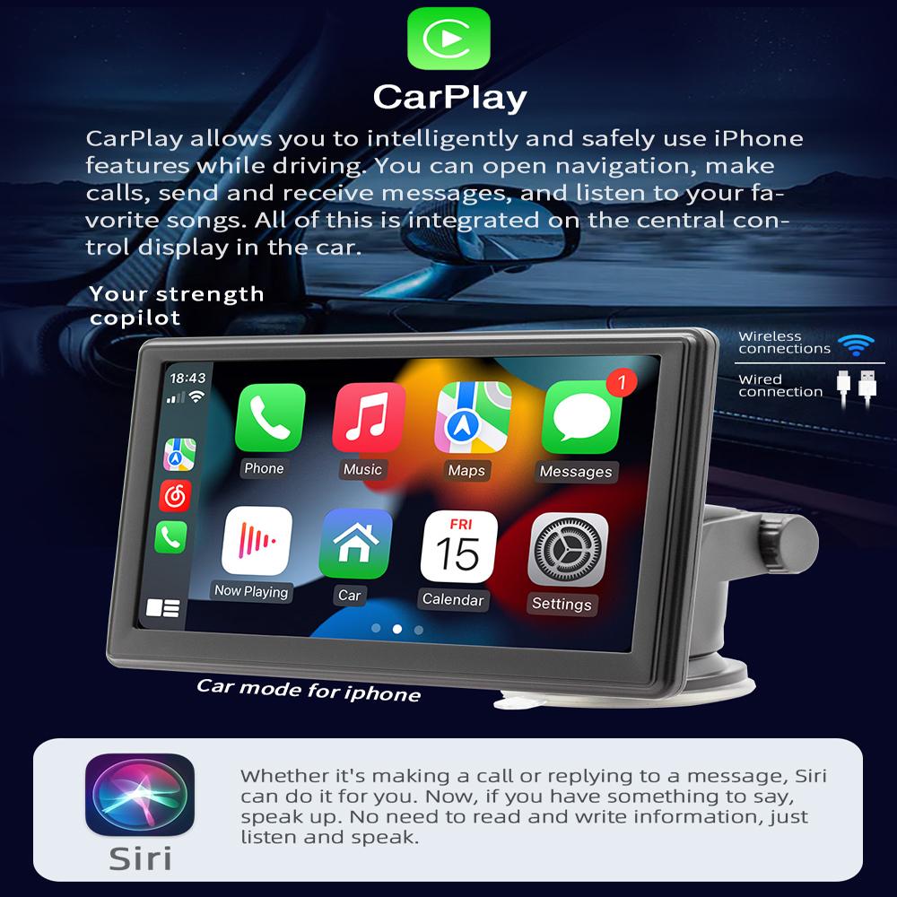 7-дюймовый портативный беспроводной Carplay Android авто радио автомобильный мультимедийный плеер 1080P IPS монитор сенсорный экран Mp5 радио Bluetooth B500W