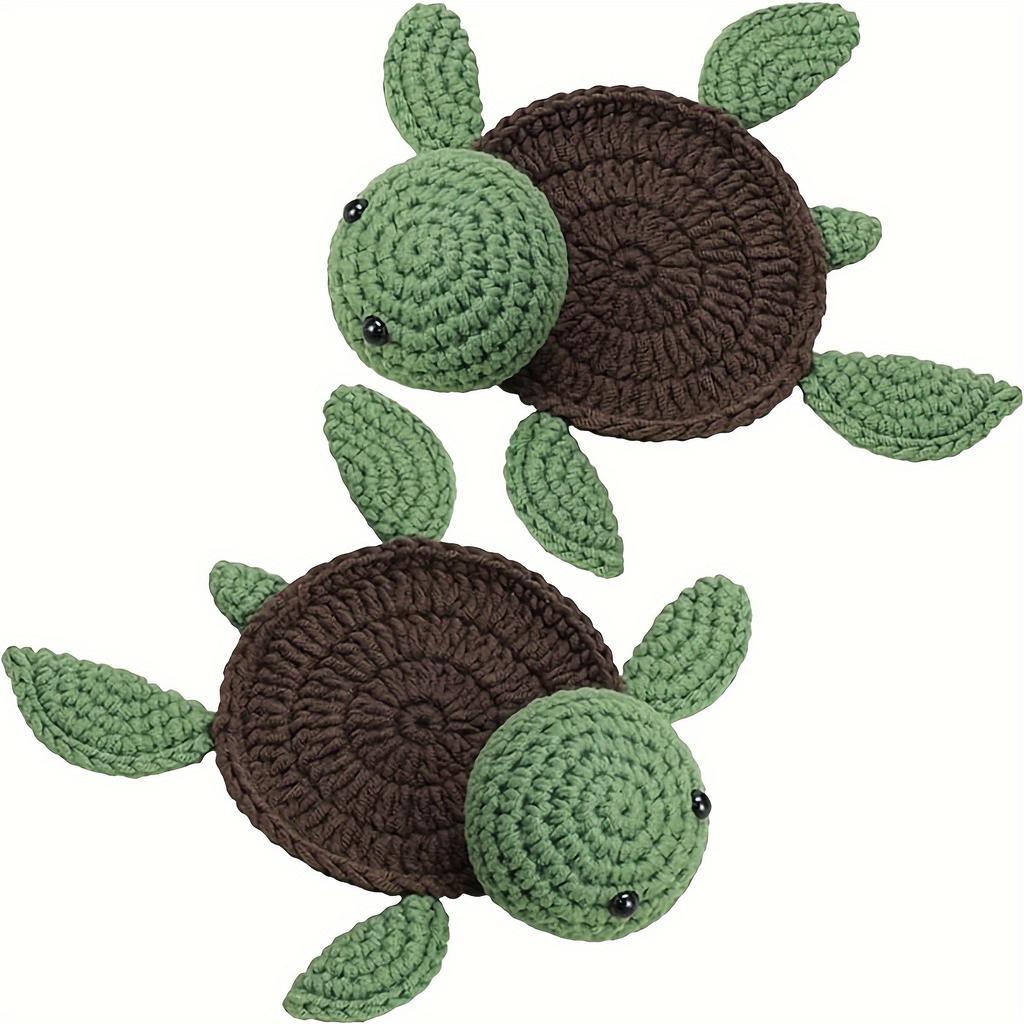 2pcs Handmade Crochet Turtle Coasters Set Fun Animal Mug Rugs Creative Knitting Housewarming Gift for Daughter Mom Teacher Unique Home Decor