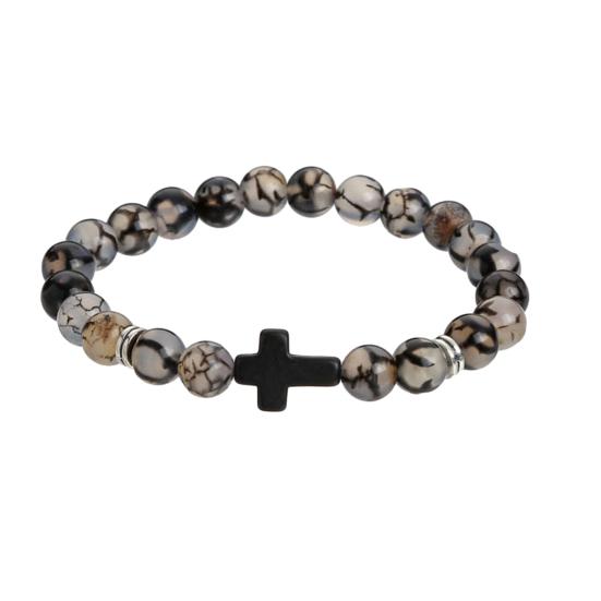 Браслет-крест для мужчин и женщин, браслет-крест из бисера из камня, эластичный браслет из камня, религиозный браслет, ювелирные изделия, подарки для христиан
