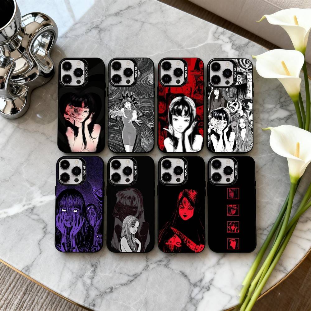 Чехол для телефона H-Horror T-Tomie-E для iPhone 17, 16, 15, 14, 13, 12, 11 Plus, Pro Max Черный Candy серебристый чехол для телефона