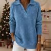 Solid Color Pullover Long Sleeve Turn Down Collar Loose Fit T Shirt
