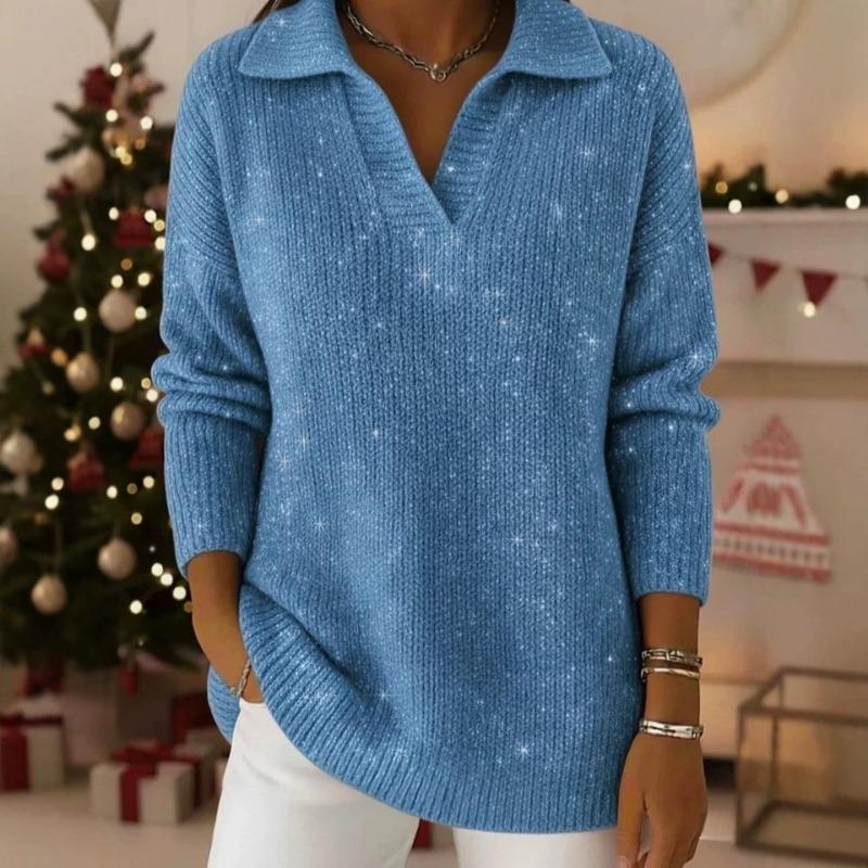 Solid Color Pullover Long Sleeve Turn Down Collar Loose Fit T Shirt