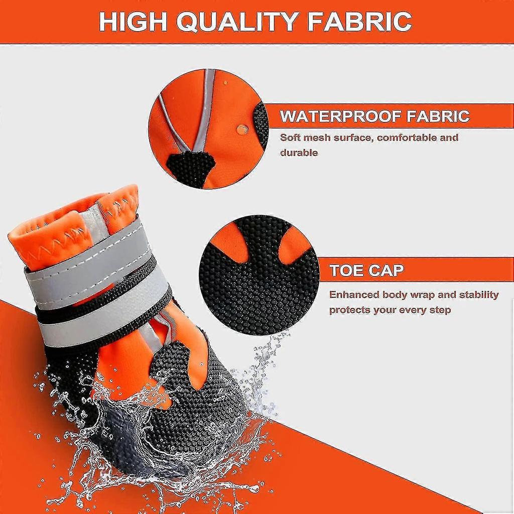 Dog Boots, 4 Pieces Waterproof Dog Boots With Reflective Straps, Paw Protectors For Small, Medium An