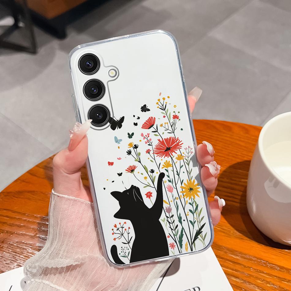 Чехол для Samsung Galaxy S25 FE Plus Ultra Прозрачный с рисунком цветов Задняя крышка для Samsung S 25 Ultra Мягкие противоударные чехлы для телефона