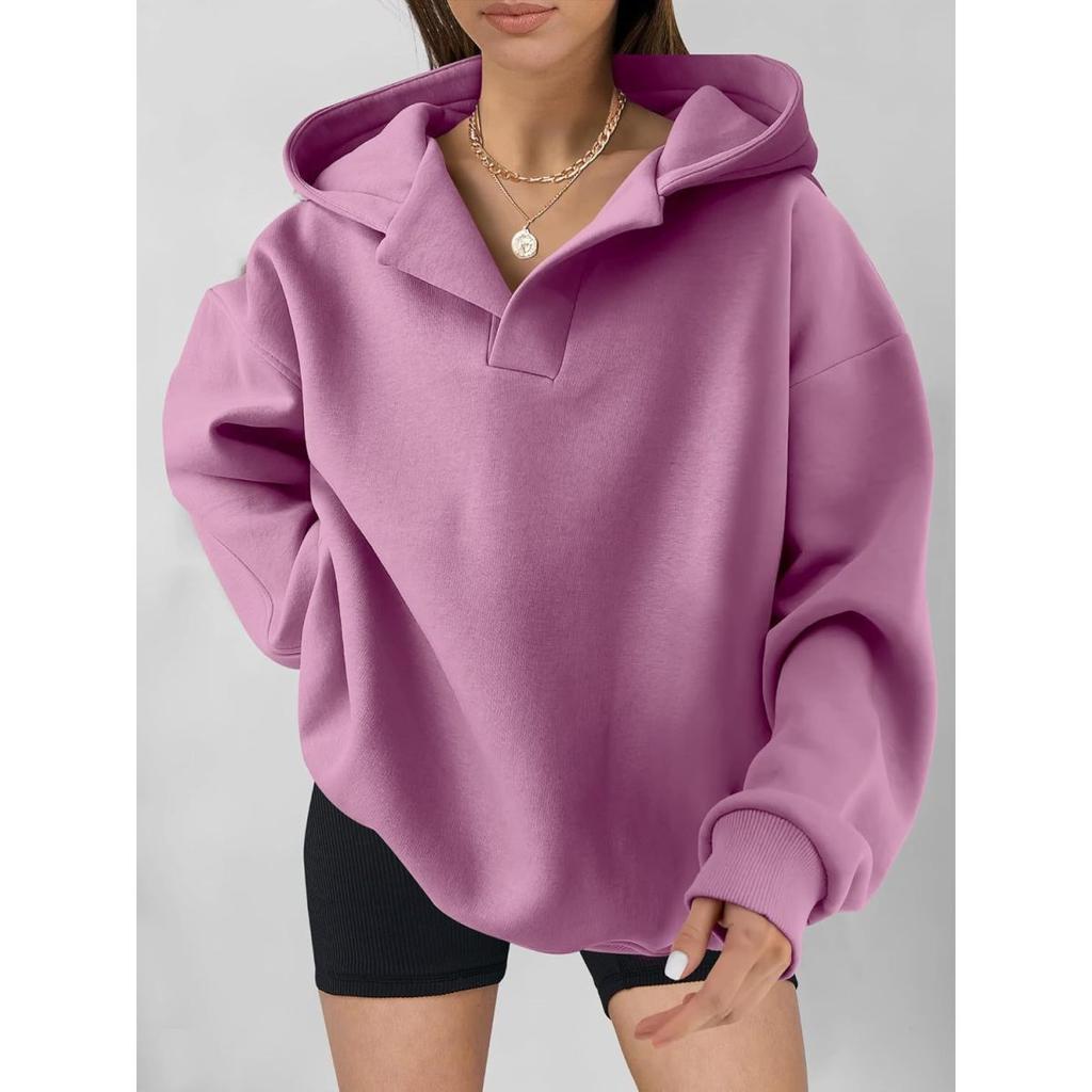 Women's Solid Color Casual Sports Loose Long-sleeved Hooded Sweatshirt