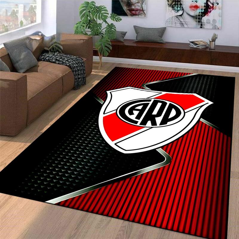 "Red and Black Carpet with Shield Emblem and Bold Geometric Design" Suitable for use as an anti-slip for living room bedroom sofas