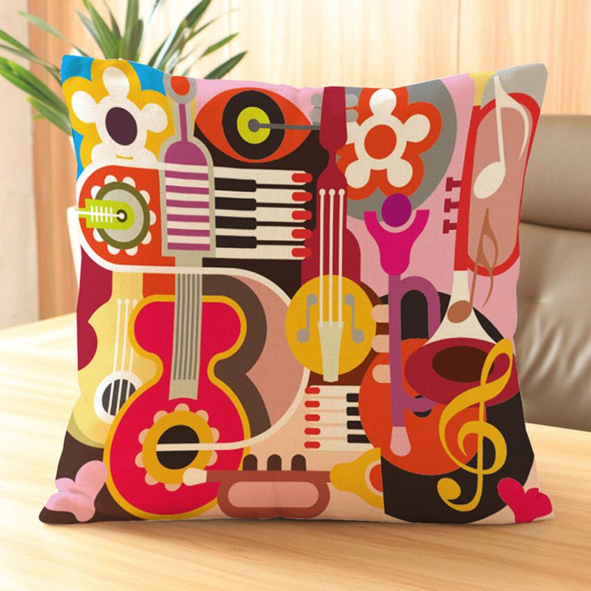 Abstract Guitar Music Instrument Print Decorative Pillows Home Decor Cotton Linen Square Sofa Cushion Covers Pillow Cases 45X45