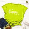 Be Happy Cotton T-Shirt Short Sleeve Round Neck Women 2d Print Tops