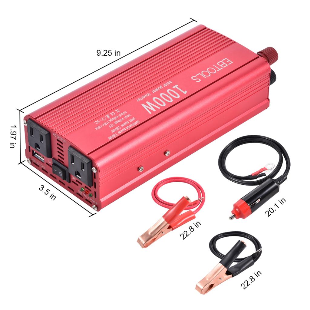 Car Power Inverter EBTOOLS 1000W 2000W Inverter 12V DC To 110V AC Car Converter with 2 AC Out