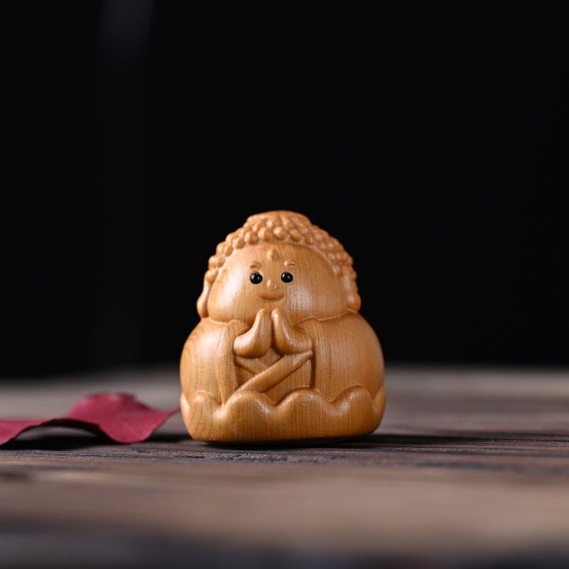 Cypress Dragon Wenwan Fat Buddha Pet Toy & Gourd Wood Carving Home Decor