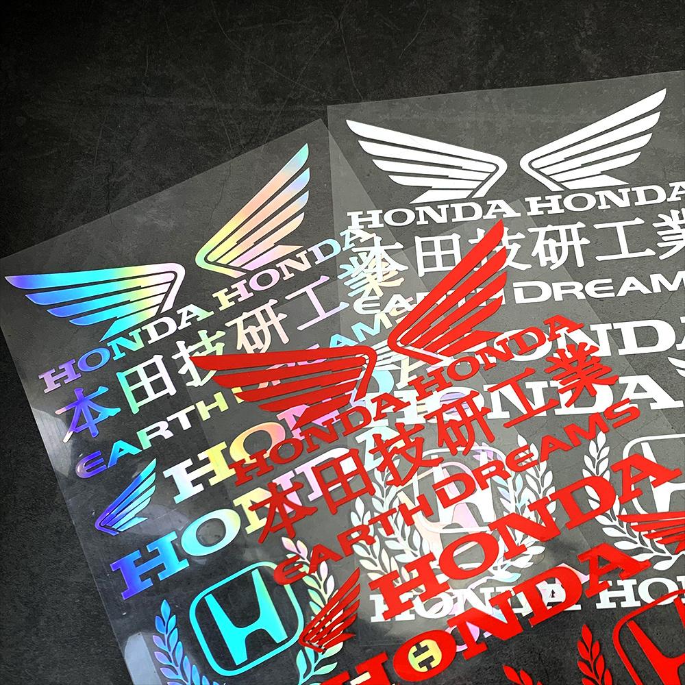 AYE1 Hot Sale Motorcycle Stickers Carved Hollow Letter Honda Logo Reflective Racing Helmet Decals Tail Box Shock Absorber Decoration