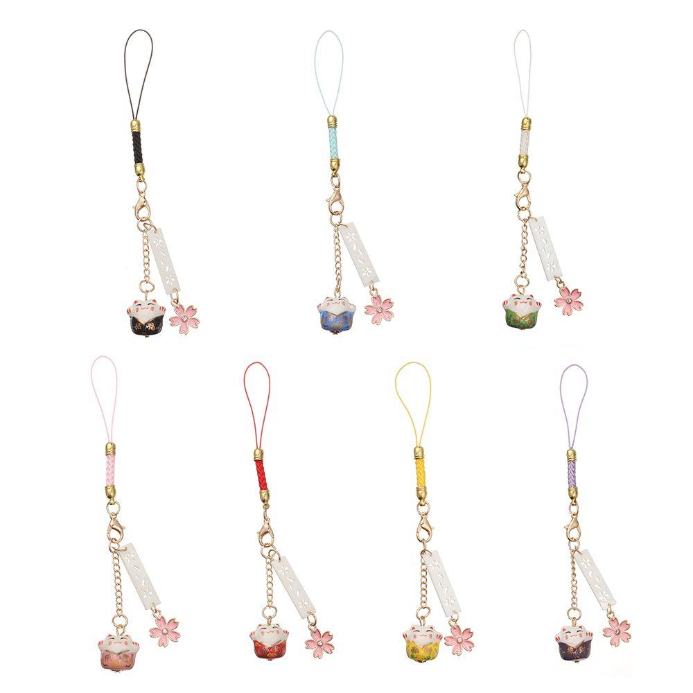 Blossoms Keychain Wrist Rope Anti-lost Lanyard Sakura Lucky Cat Phone Lanyard Phone Strap Lanyard
