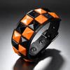 In Stock: Adjustable Black Double Row Square Studs Leather Bracelet - Trendy Punk Style, Multi-color Options for Men & Women
