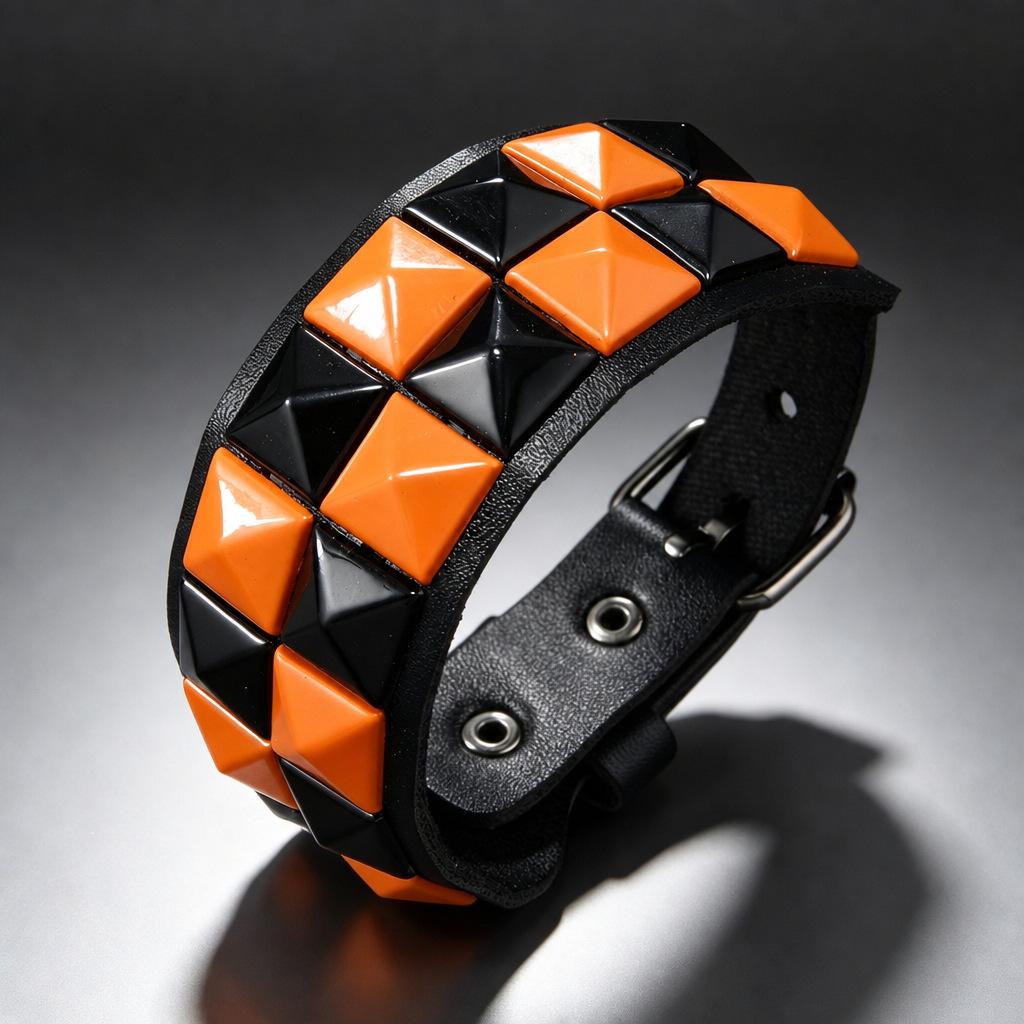 In Stock: Adjustable Black Double Row Square Studs Leather Bracelet - Trendy Punk Style, Multi-color Options for Men & Women