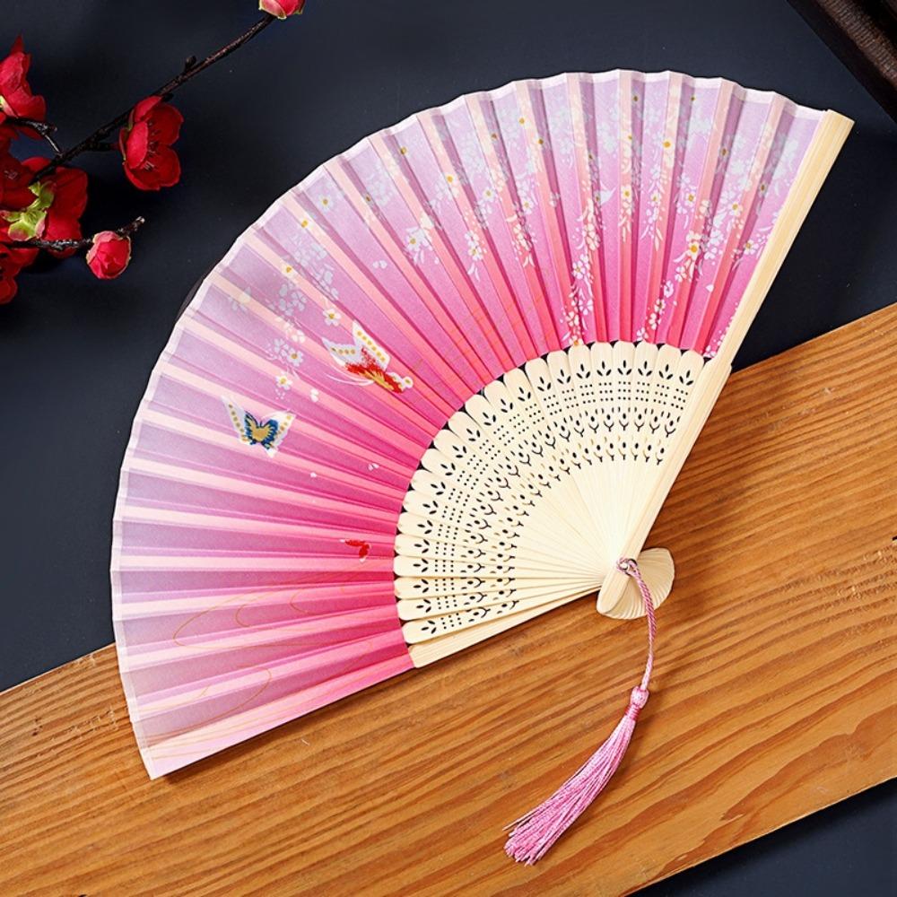 Butterfly Tassel Folding Fan Chinese Style Handheld Fan Ancient Bamboo Fan Hanfu Accessories