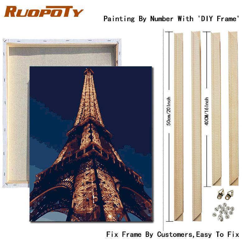 RUOPOTY DIY Frame City Tower Landscape DIY Painting By Number Acrylic Wall Art Picture Hand Painted Oil Painting For Living Room Decor