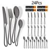 24Pcs Black Dinnerware Set Knife Fork Spoon Cutlery Set Stainless Steel Cake Fork Coffee Spoon Tableware Party Kitchen Flatware