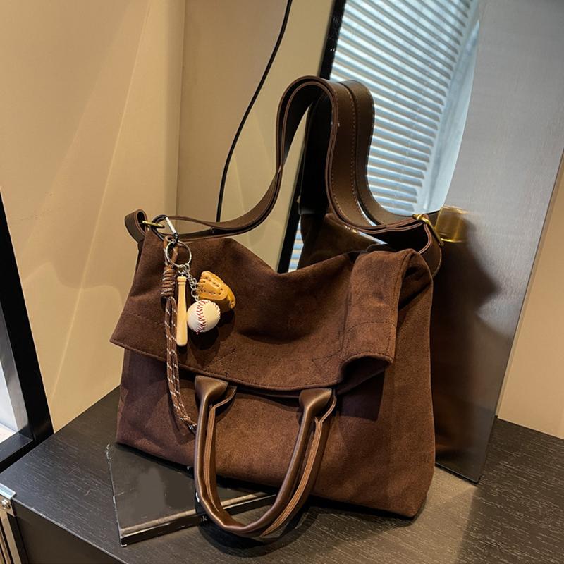 Suede Solid Color Tote Bag Large Capacity Buckle Versatile Fashion Crossbody Bag Soft Fashion Simple Women Handbag MIT