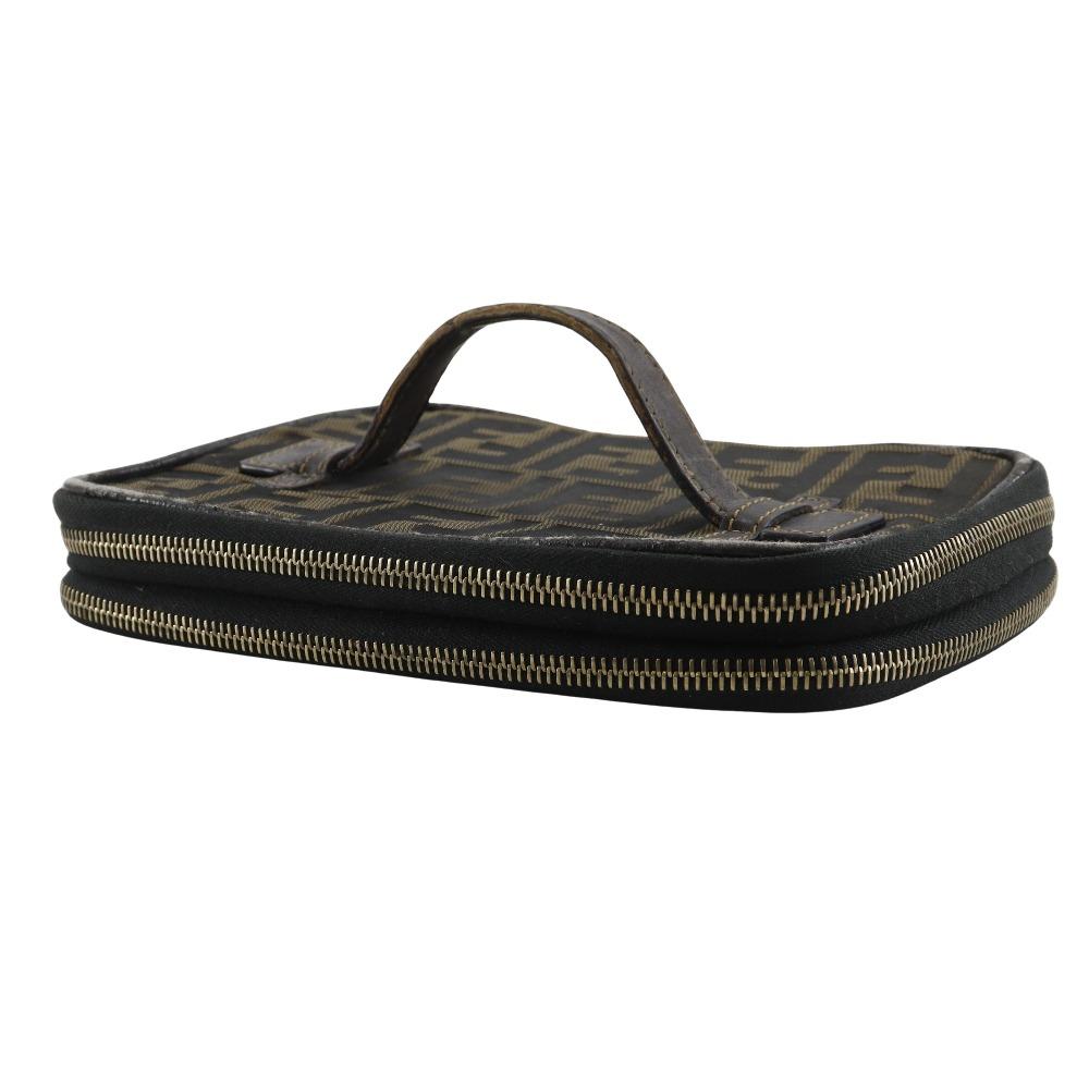 FENDI Folding vanity Pouch Zucca Brown Nylon canvas Women Used