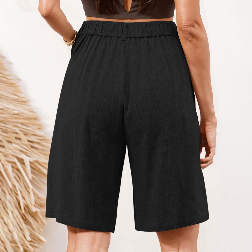 Шорты для женщин длиной до колена, нарядные, широкие, с высокой талией, женские льняные брюки, летние, повседневные