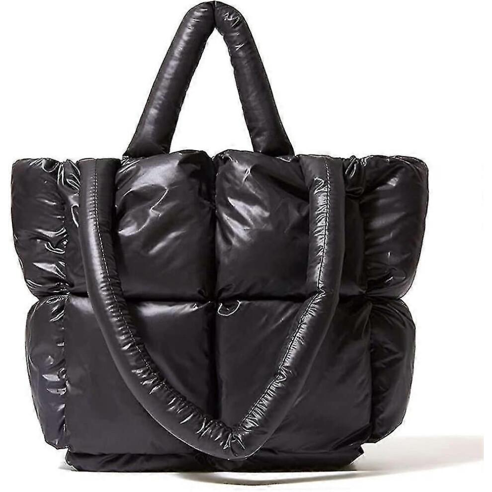 (black) Large Tote Bag For Women, Luxury Padded Purses And Handbags Crossbody Bags For Women, Winter Nylon Down Cotton Shoulder Bags
