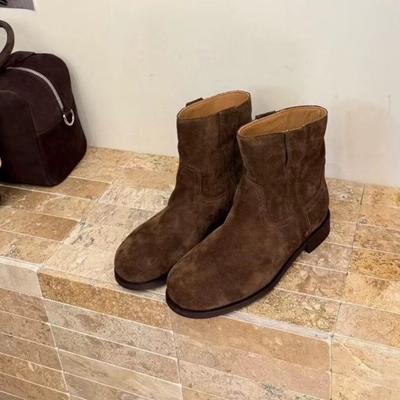 Версия из овчины~ ретро замшевая лицевая часть круглый носок толстый каблук рукав ботинки Мартина короткие ботинки женские универсальные ковбойские сапоги в западном стиле