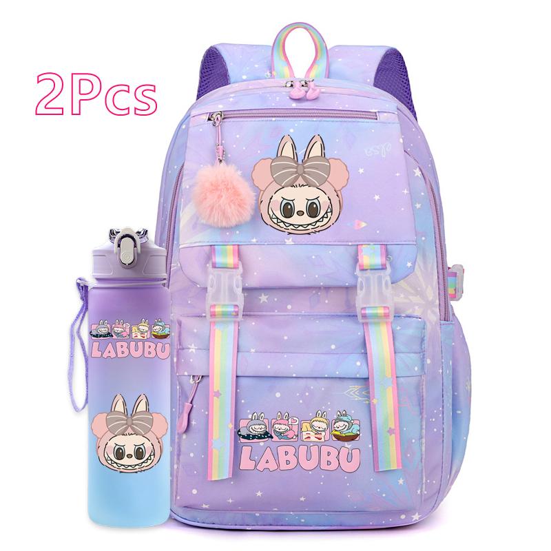 2Pcs/set Cute Backpack with 750Ml Outdoor Sports Water Bottle Student Girl Boy Schoolbag Large Capacity Travel Bag Gift