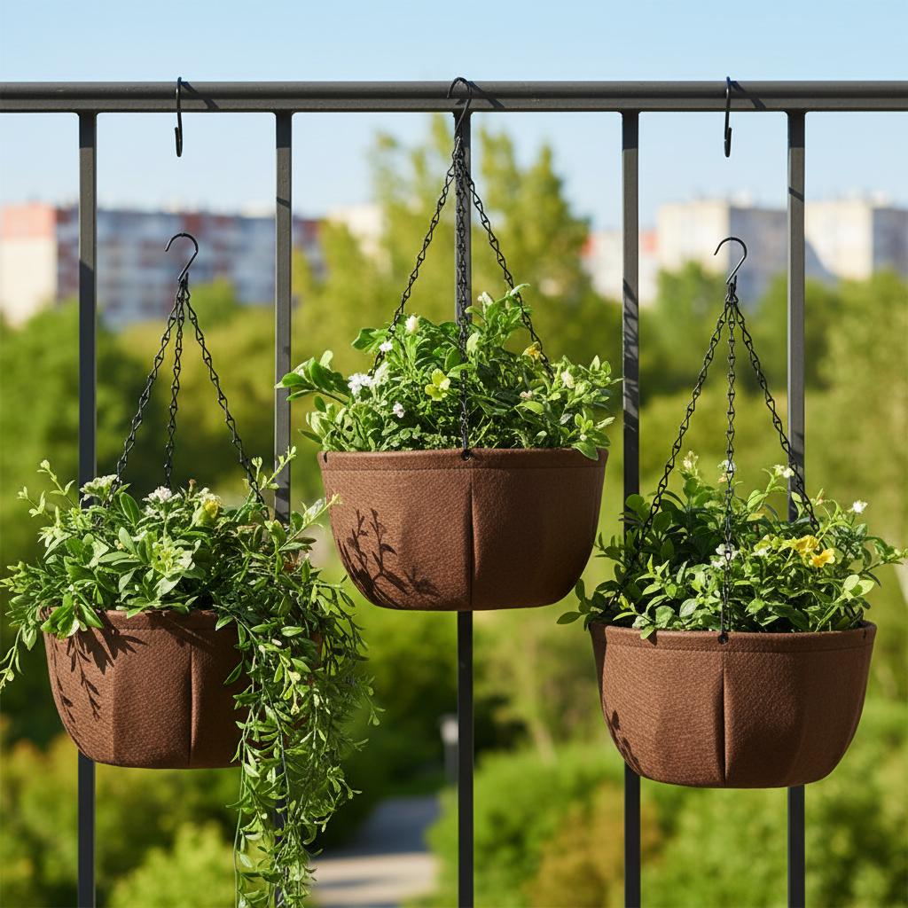Outdoor Fabric Hanging Planters With Chains For Balcony Garden Decoration