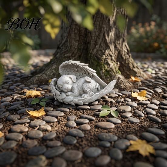 Memorial Gifts for Cats Pet Statue with Angel Wings, Dog/Cat Durable Resin Bereavement Sculpture, Weather Resistant Commemorative Ornament Outdoor