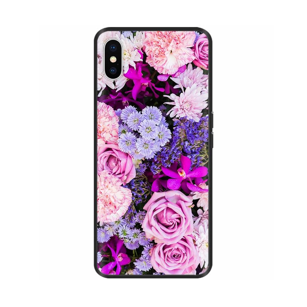 Для iPhone X XS Цветы Мягкие ТПУ Силиконовые Чехлы для Телефона Ударопрочная Крышка Для iPhone X Xs Max XR Мягкий Жидкий Корпус Fundas Capa