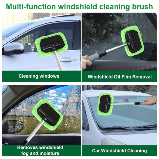 Выдвижной очиститель лобового стекла автомобиля с микрофибровыми насадками, щетка для чистки из микрофибры, вращающаяся головка, 4-компонентный набор для чистки лобового стекла