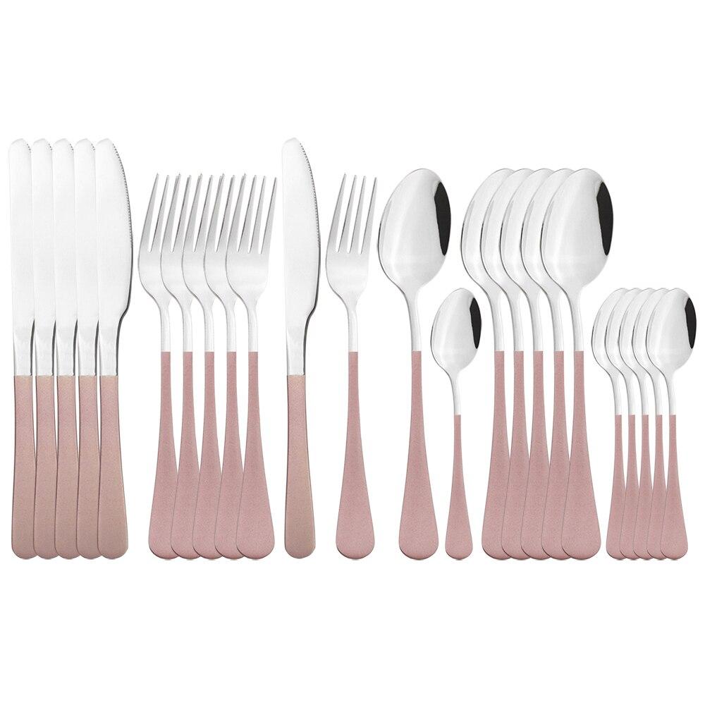 Набор столовых приборов из розового золота, столовые приборы из нержавеющей стали, 6 компл., обеденные ножи, вилки, кофейная ложка, столовая посуда, набор кухонной посуды