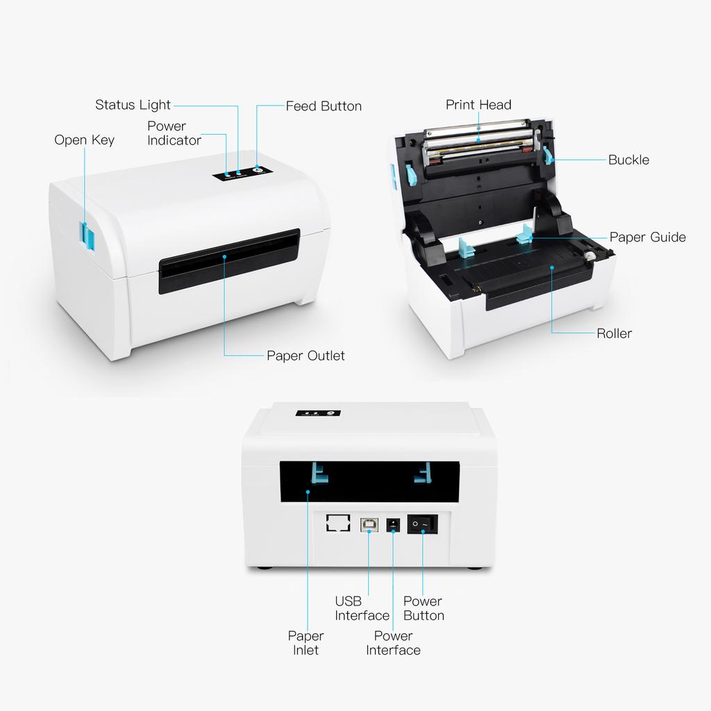Термопринтер этикеток Высокоскоростной принтер этикеток для доставки USB BT Поддержка подключения 40-110 мм Бумага