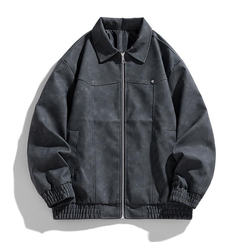 Vintage Lapel Leather Jacket Men's Rad Jacket Couple Loose Men's Casual Leather Jacket