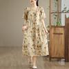 Short Sleeve Plus Size Cotton Vintage Floral New In Dresses for Women Casual Loose Long Summer Dress