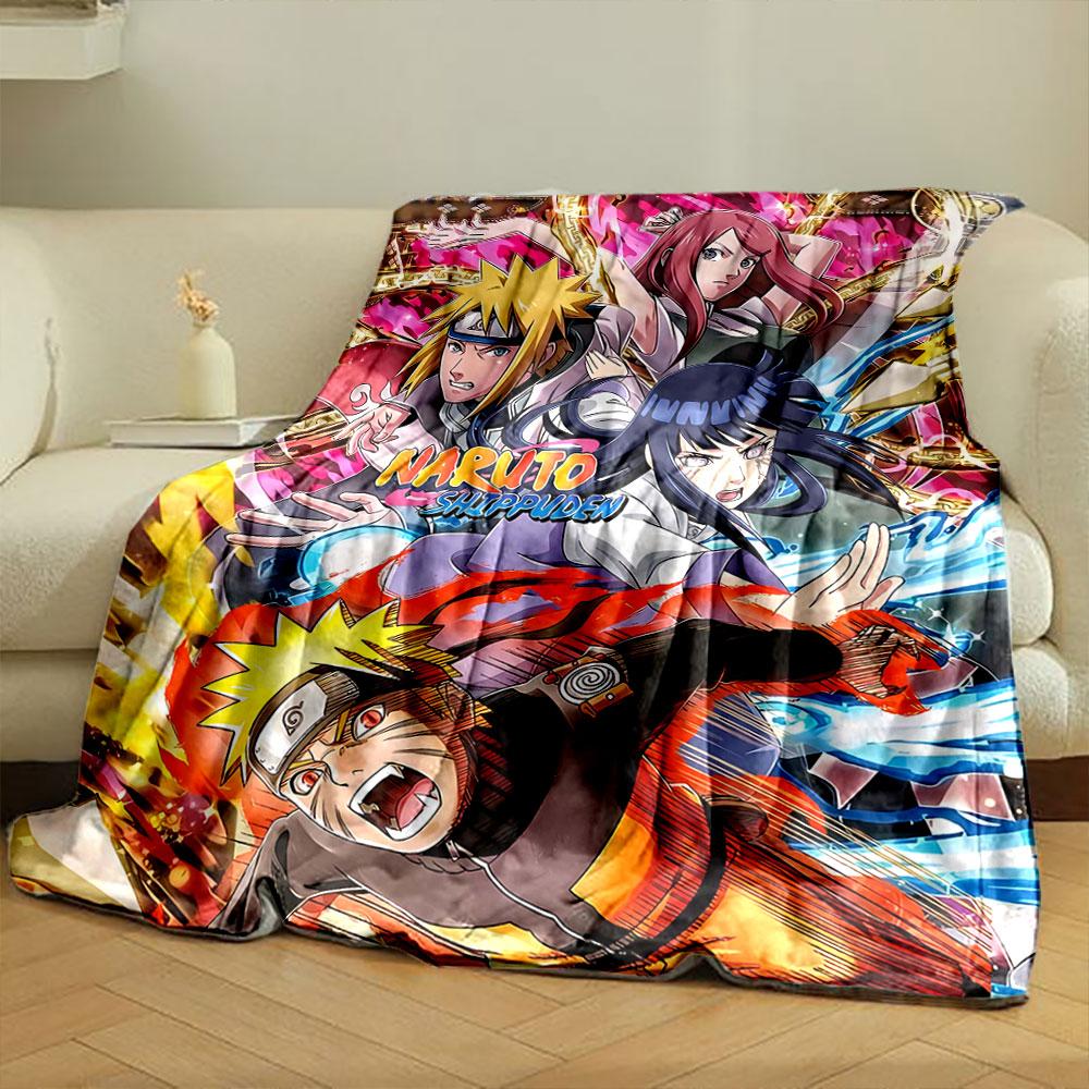 Dynamic anime scene featuring vibrant characters with fiery and glowing effects. for all seasons blanket lunch break throw gift