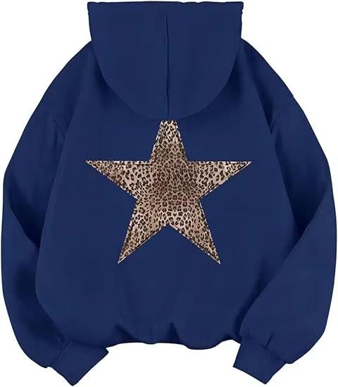 2025 Autumn New Trend Star-shaped Print Pattern Hooded Shirt - Leopard Print Loose Hooded Sport Shirt - Environmentally