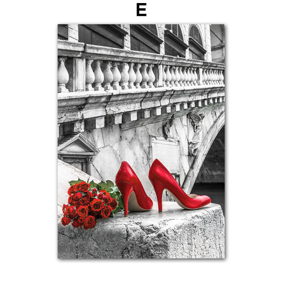 Настенная картина на холсте, черно-белое Парижское полотенце, красная роза, туфли на высоком каблуке для девочек, декор для гостиной, постеры и принты, настенные панно