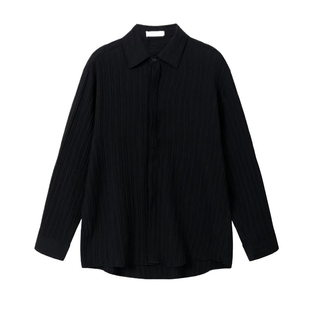 Повседневная мужская рубашка с длинным рукавом в корейском стиле, текстурированная в полоску - не требует глажки, модная осенняя одежда