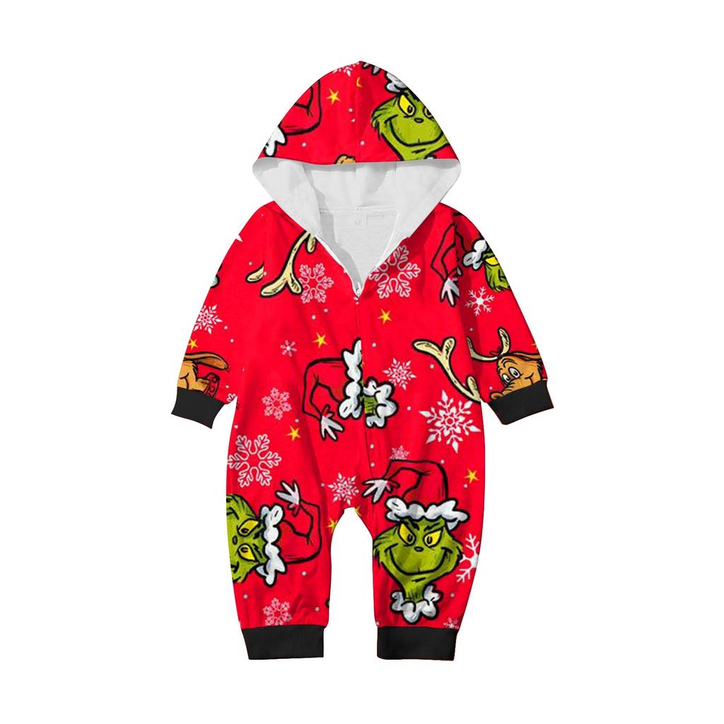 Домашняя одежда для родителей и детей с капюшоном и застежкой-молнией с принтом «Рождество»