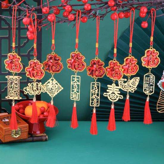 Chinese New Year Decoration Red Hanging Tassel Ornaments Lucky Fu Pendants for Home Office Car Trees Spring Festival