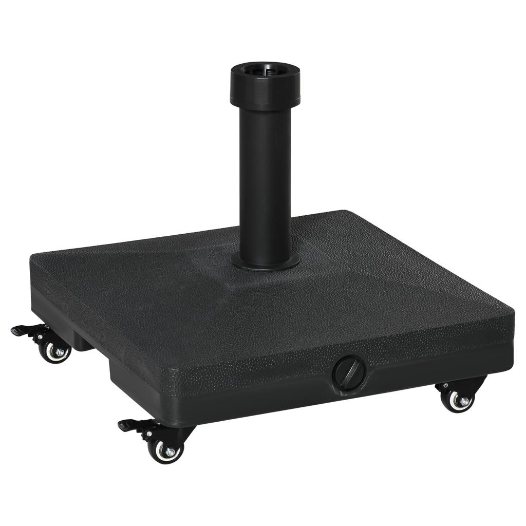 20kg Garden Parasol Base with Wheels Heavy Duty Sand or Water Filled Patio Umbrella Base for Outdoor Deck Beach Black