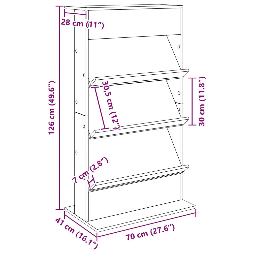 Magazine Rack Grey Sonoma 70 x 41 x 126 cm Engineered Wood