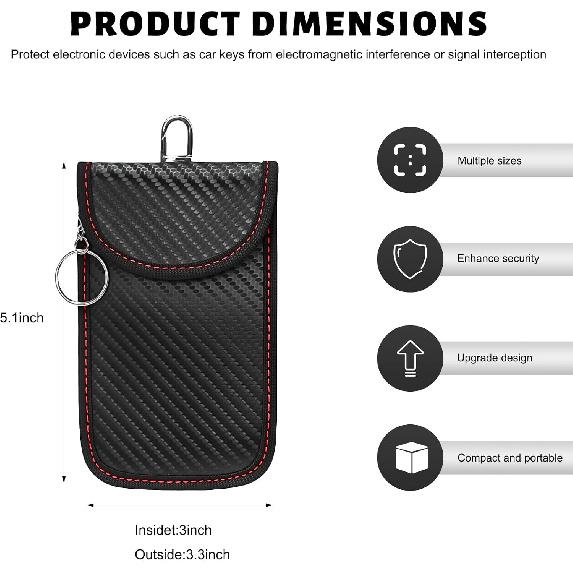 2 PCS Faraday Pouch for Car Keys, Anti-Theft Key Fob Protector Faraday Bag with Sticky Fastener, Anti-Hacking Carbon Fiber RFID Signal Blocking Pouch