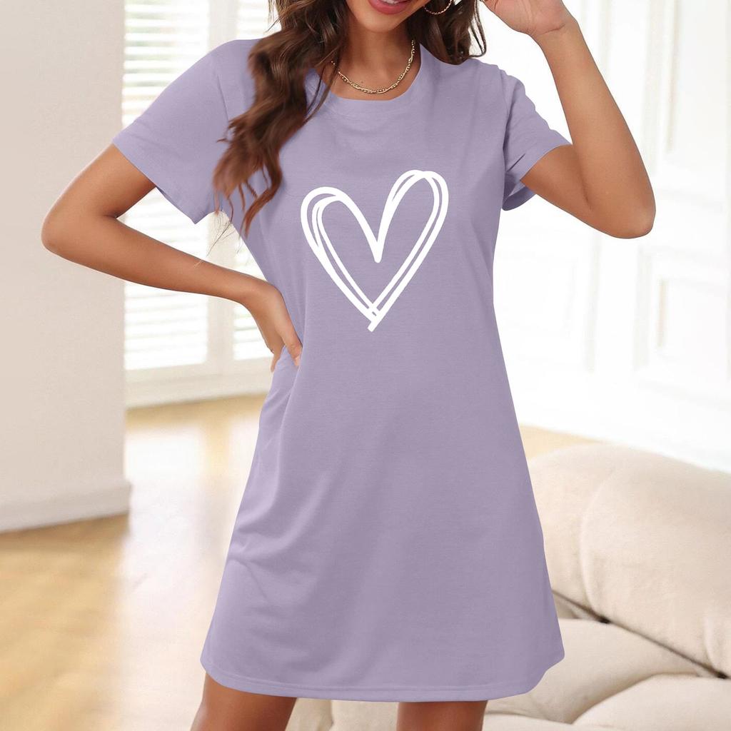 Women's Home Clothing, Pajamas, Love Printed Short Sleeves, Comfortable For Home Leisure, Sexy, And Can Be Worn As A Casual Dress