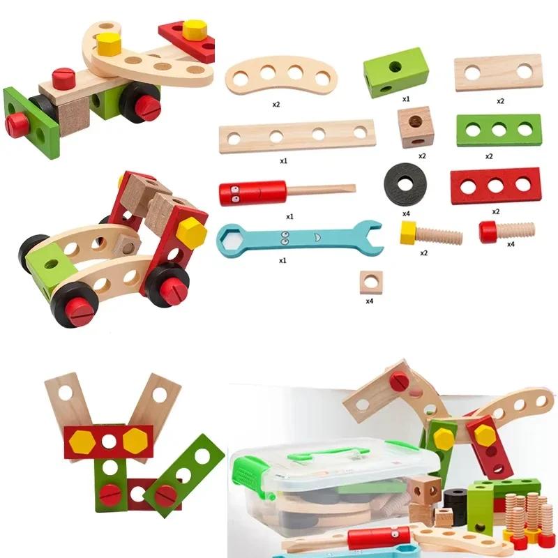 non-toxic Educational Montessori Kids Toys Plastic Wooden Toolbox Pretend Play Children Nut Screw Assembly Simulation Carpenter Tool Toys